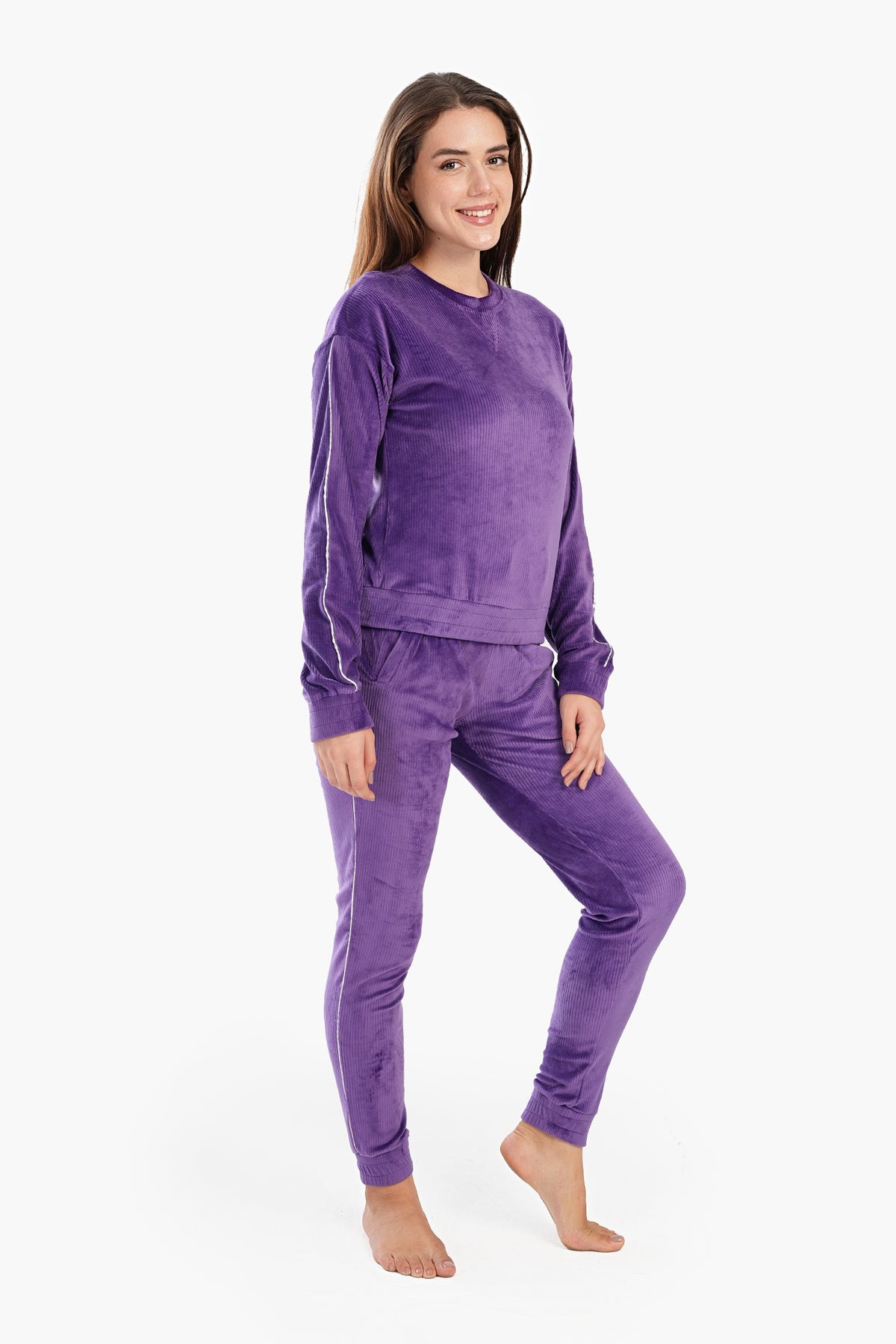 Purple Ribbed Pyjama Set