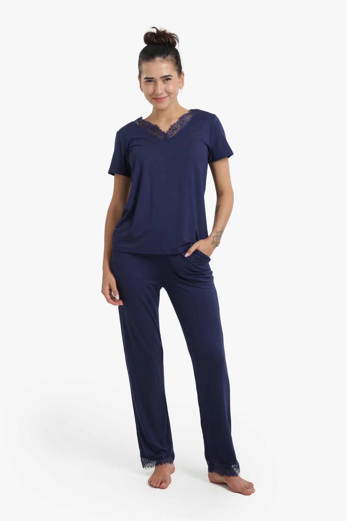 Pyjama Set with Lace Edges