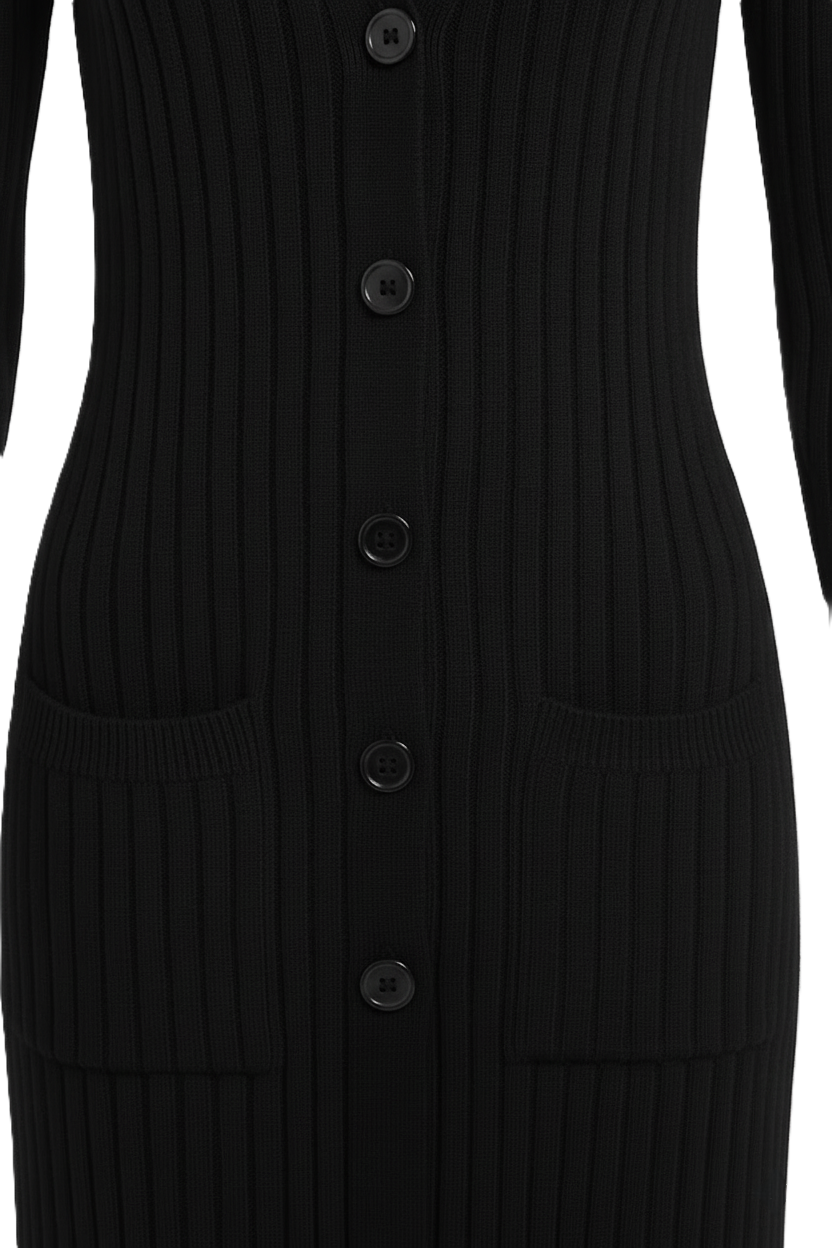 Ribbed Button-Up Midi Dress