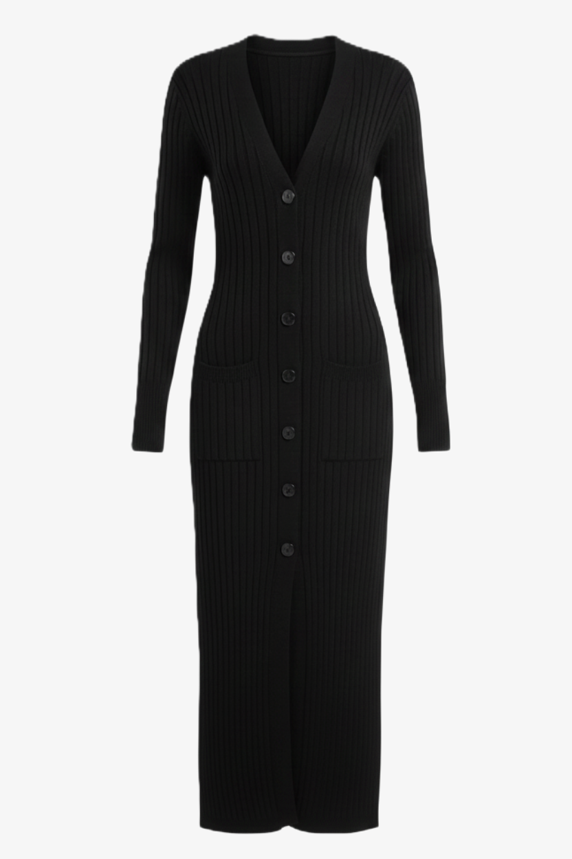 Ribbed Button-Up Midi Dress