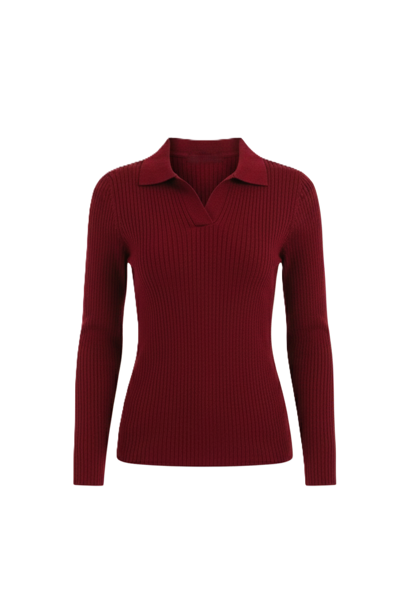Ribbed Pullover with Collar
