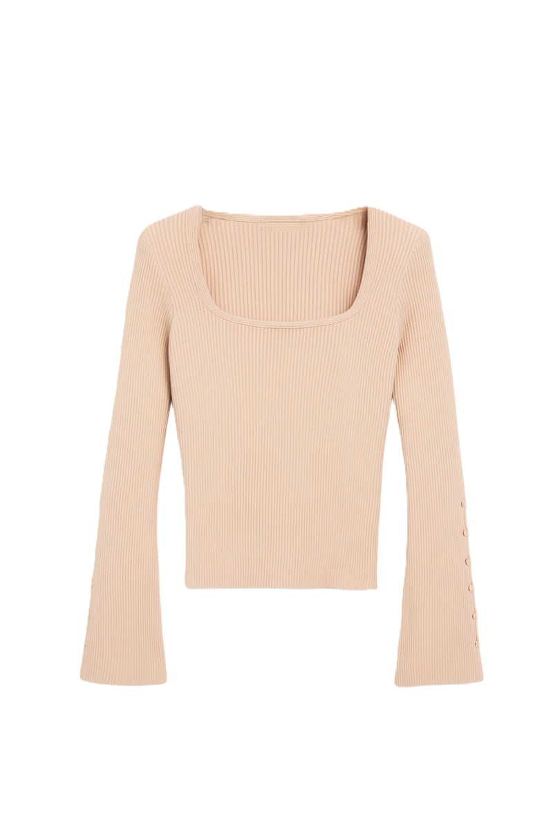 Square-Neck Ribbed Pullover