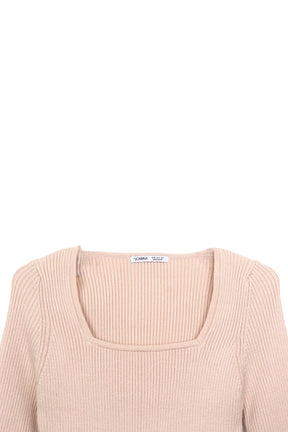 Square-Neck Ribbed Pullover