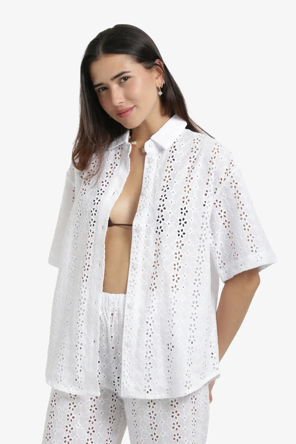 Perforated Floral Beach Shirt