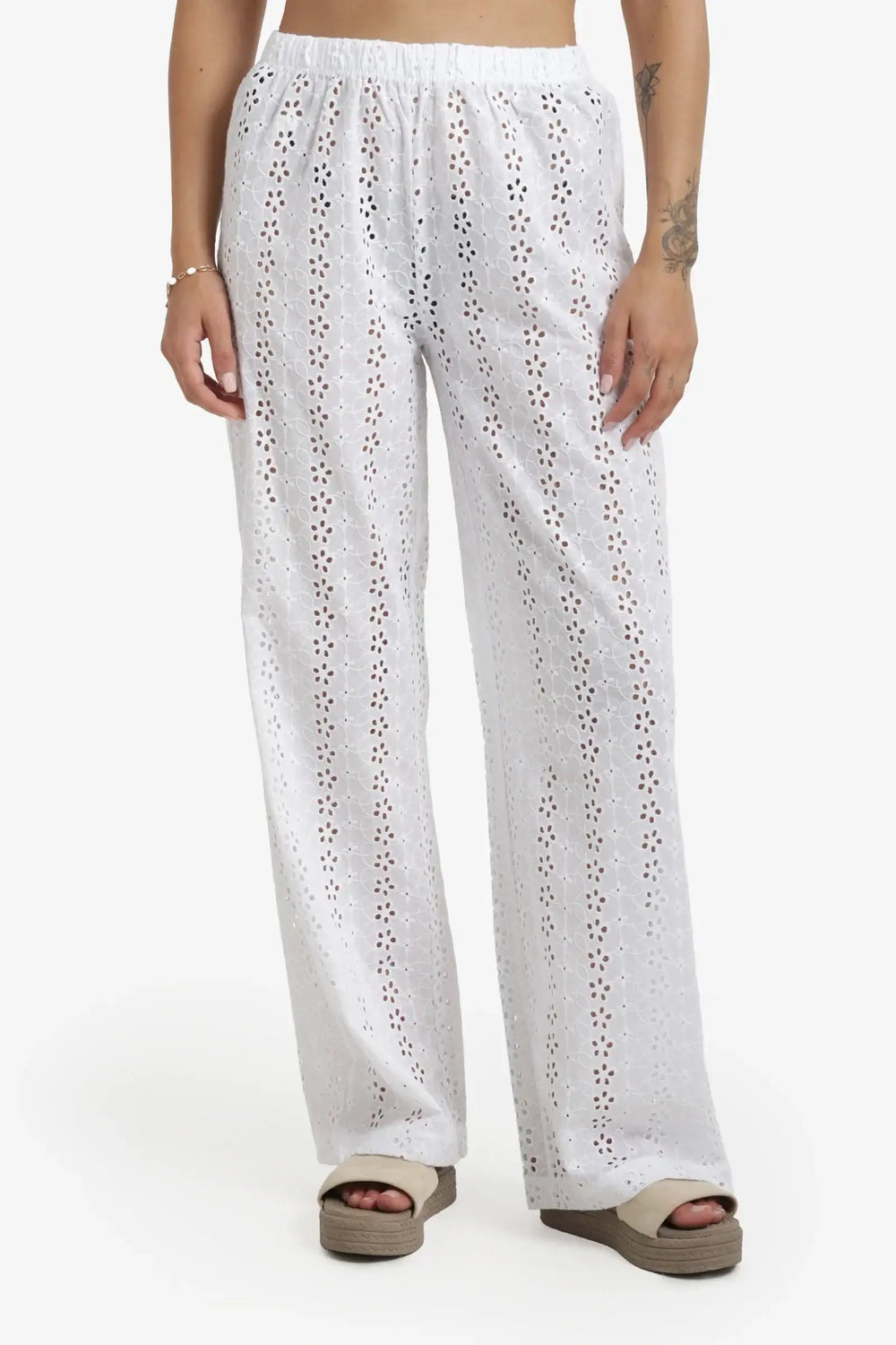 Embroidered Eyelet Beach Pants