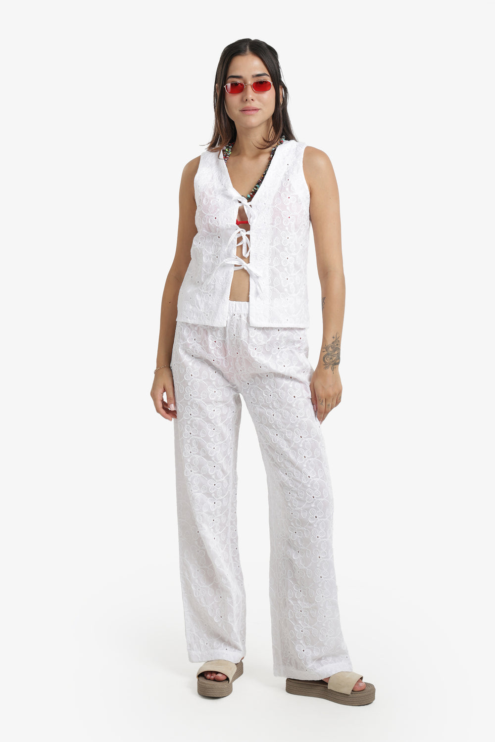 Embroidered Tie Up Beach Set