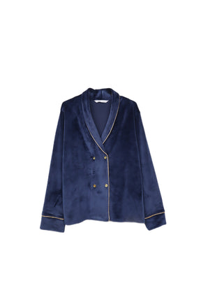 طقم بيجامة قطيفة بأزرار مزدوجة