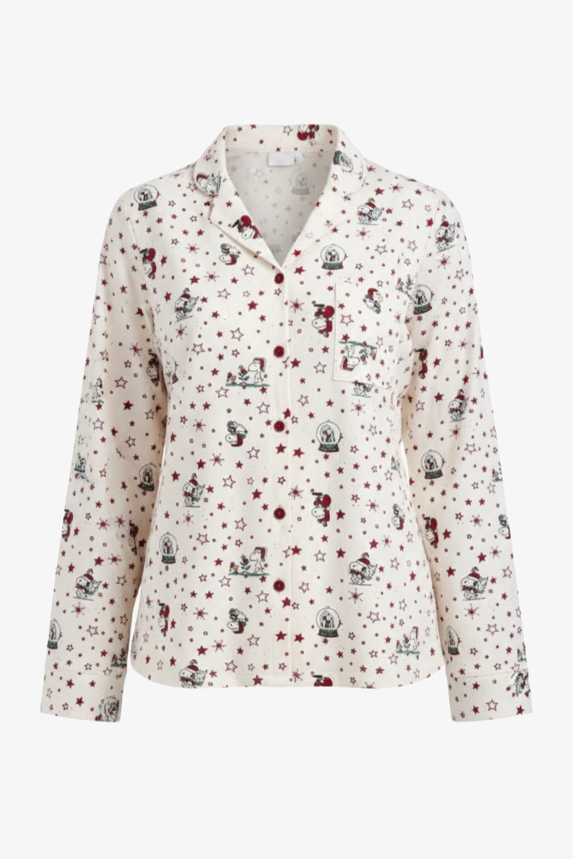 طقم بيجامة مطبوع بأزرار