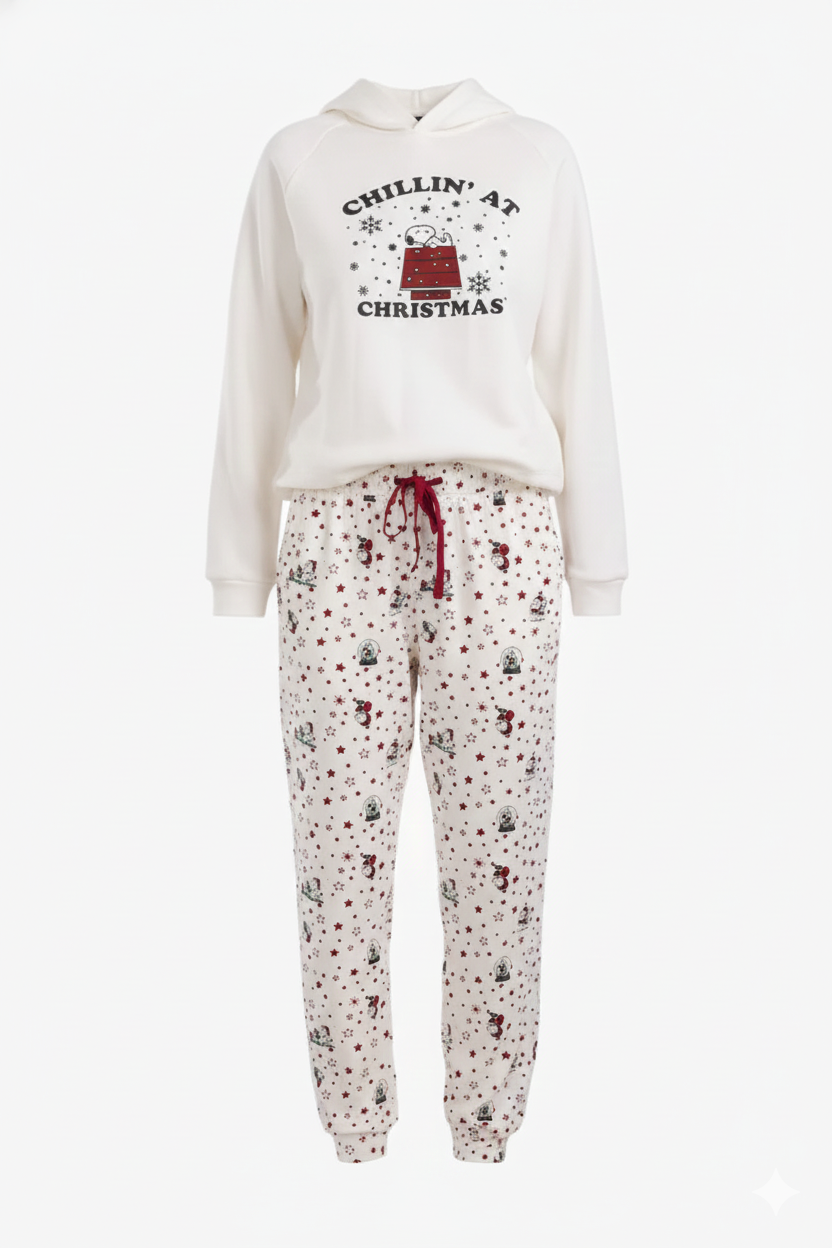 طقم بيجامة بأكمام طويلة مع كابيشو