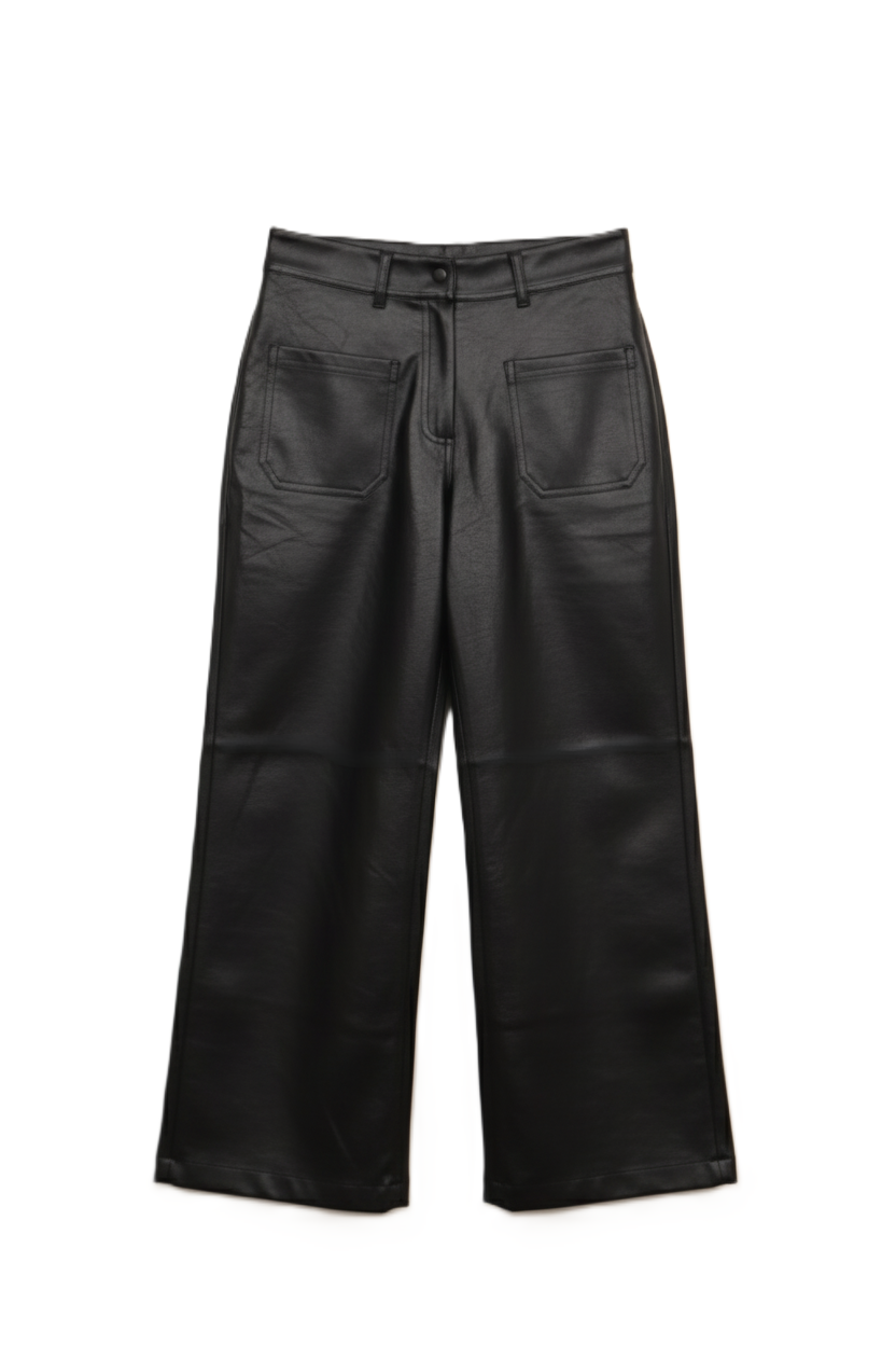 بنطلون جلد صناعي بأرجل واسعة