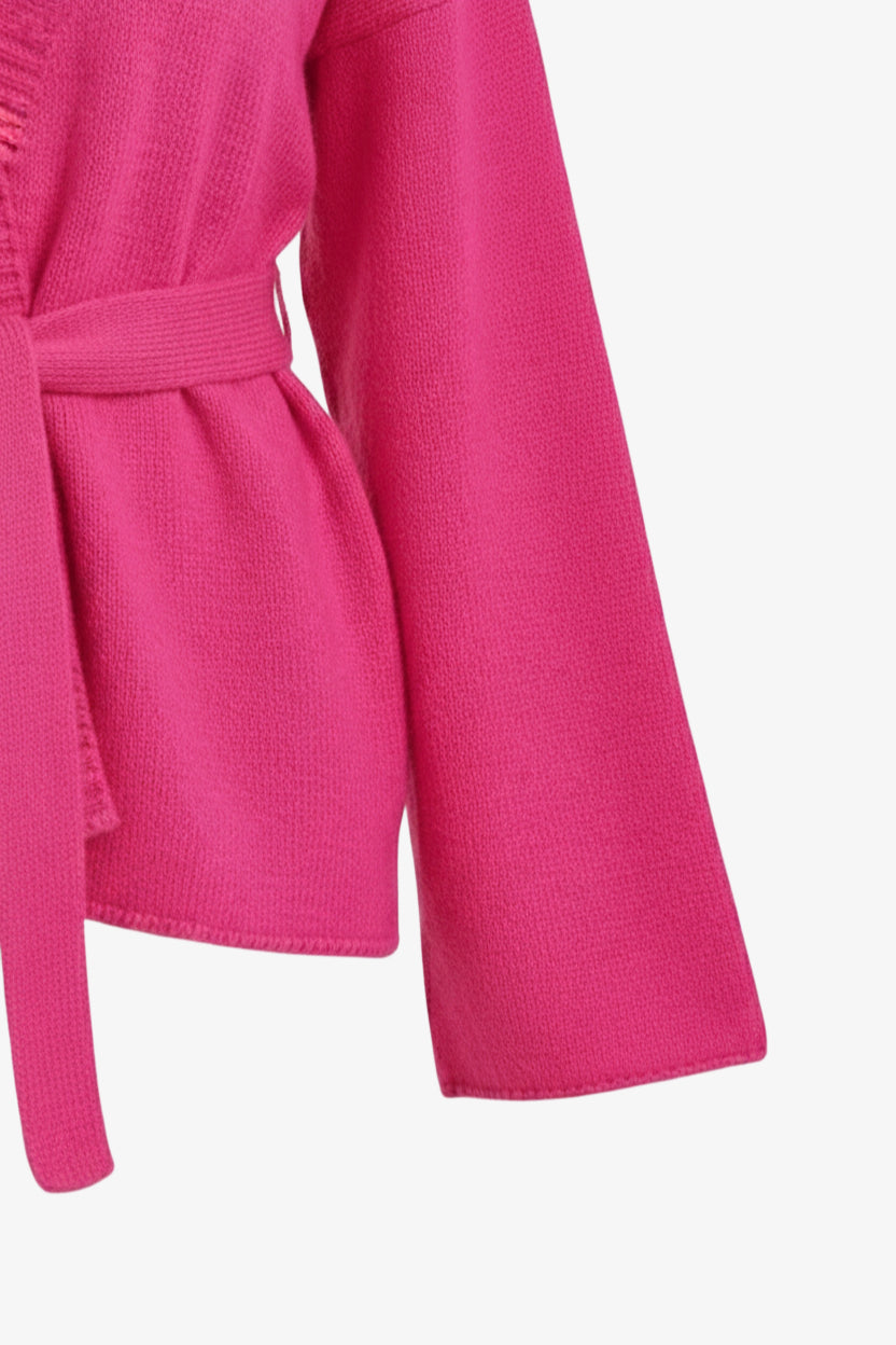 Ribbed-Trim Knit Cardigan