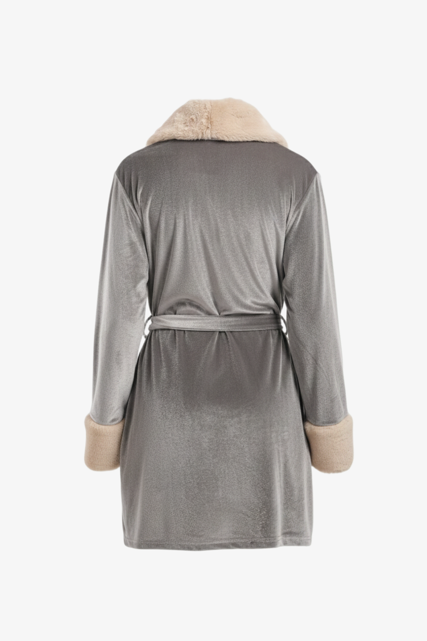 Velvet Robe with Fur Trim