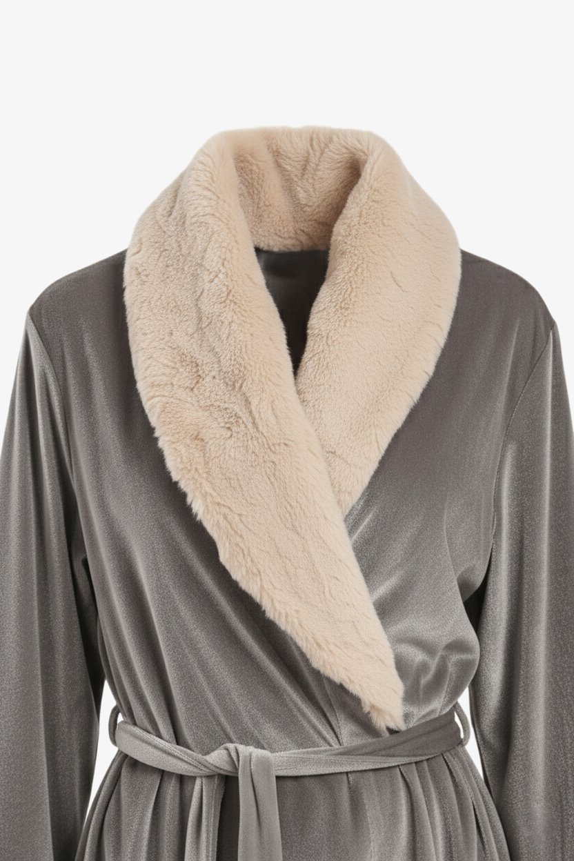 Velvet Robe with Fur Trim