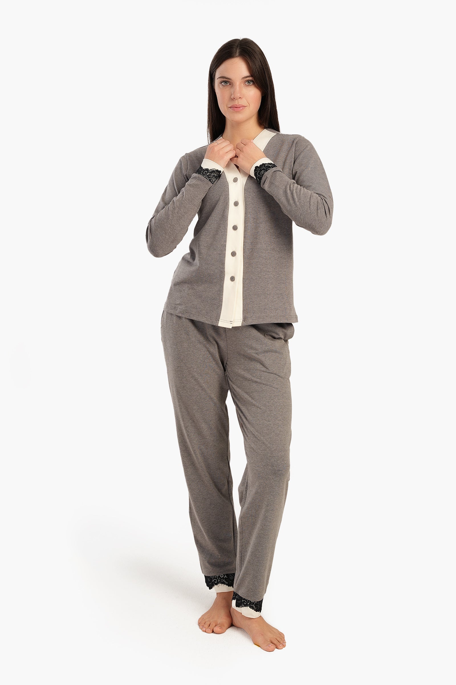 V-Neck Button Closure Pyjama Set