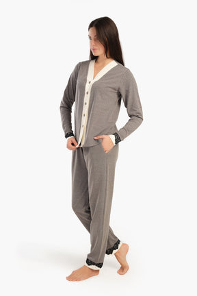 V-Neck Button Closure Pyjama Set