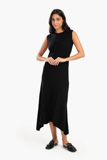 Black Ribbed Asymmetrical Dress