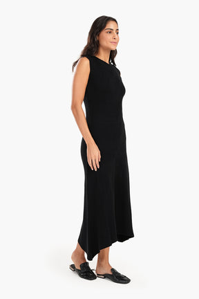 Black Ribbed Asymmetrical Dress