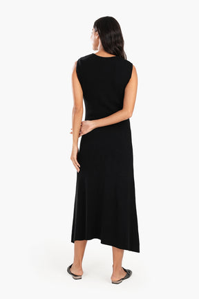 Black Ribbed Asymmetrical Dress