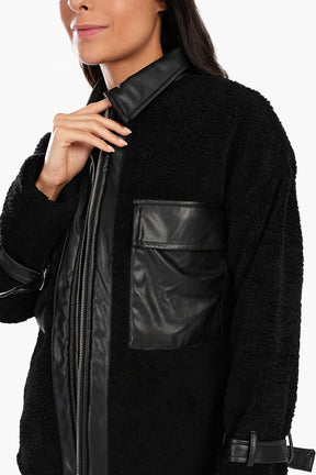 Fleece & Leather Black Jacket