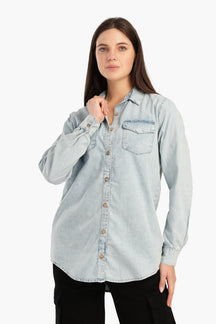 Denim Shirt with Flap Pockets