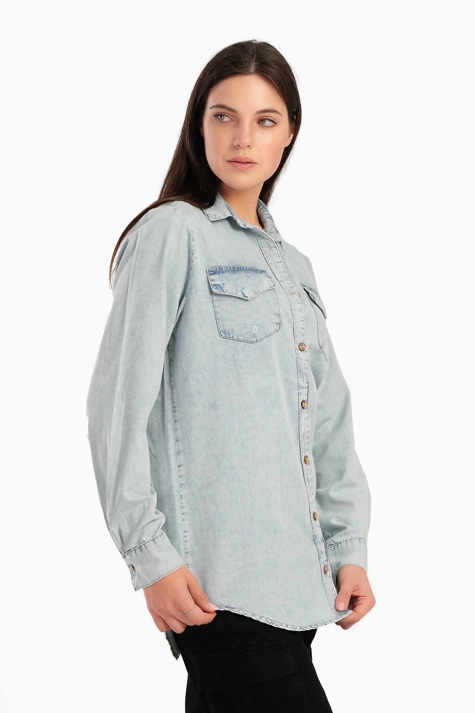 Denim Shirt with Flap Pockets