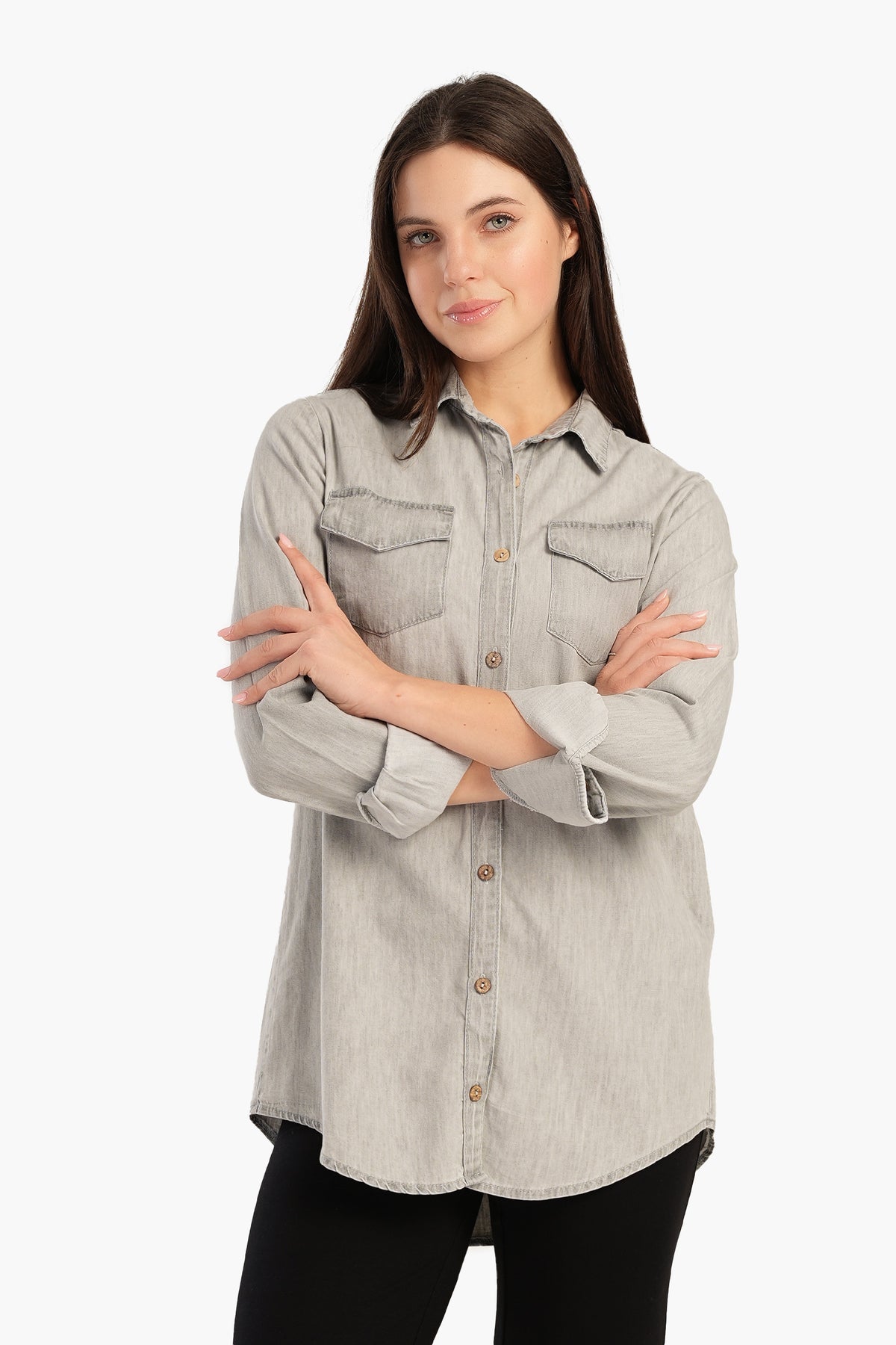 Denim Shirt with Flap Pockets