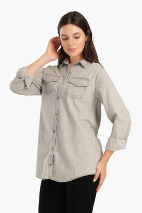 Denim Shirt with Flap Pockets