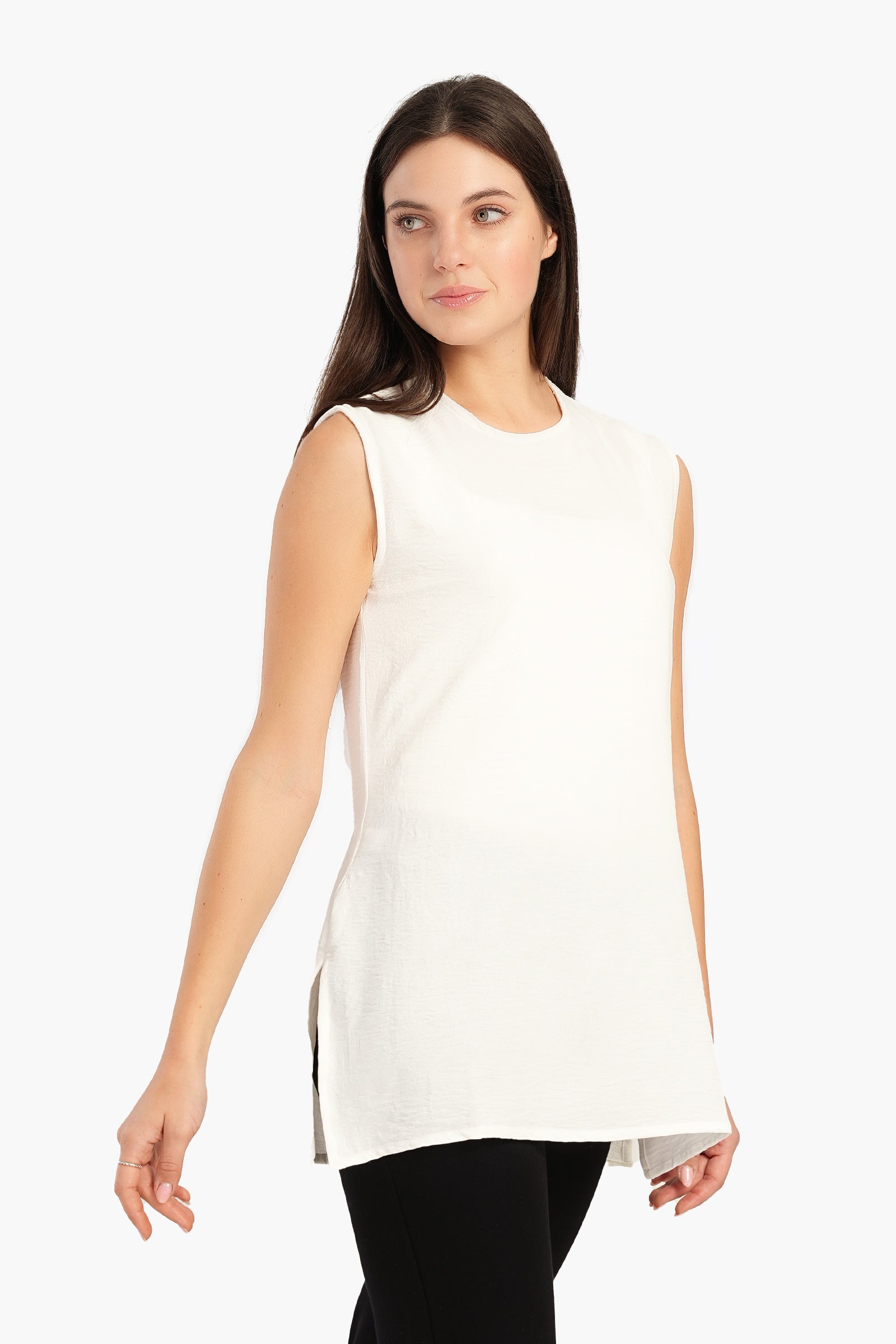 Sleeveless Blouse with Slits