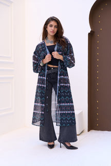 Printed Kimono with Elastic Waist