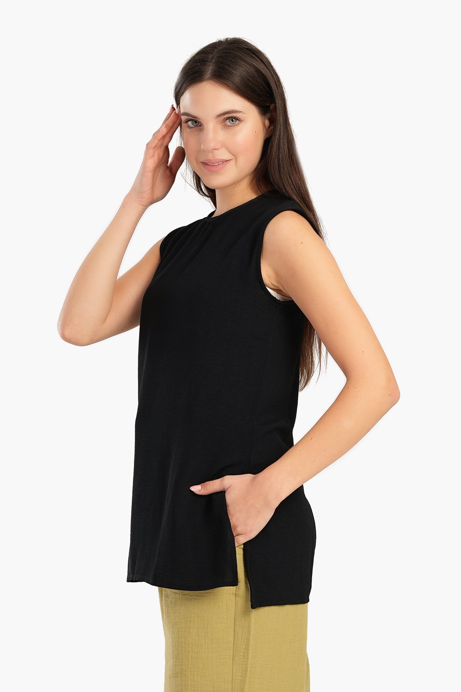 Sleeveless Blouse with Slits