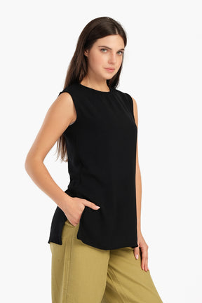 Sleeveless Blouse with Slits