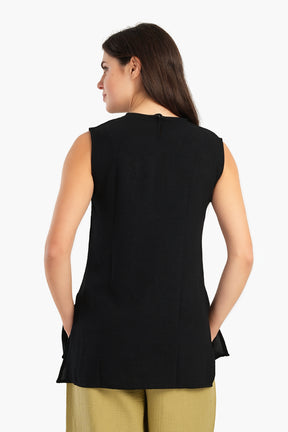 Sleeveless Blouse with Slits