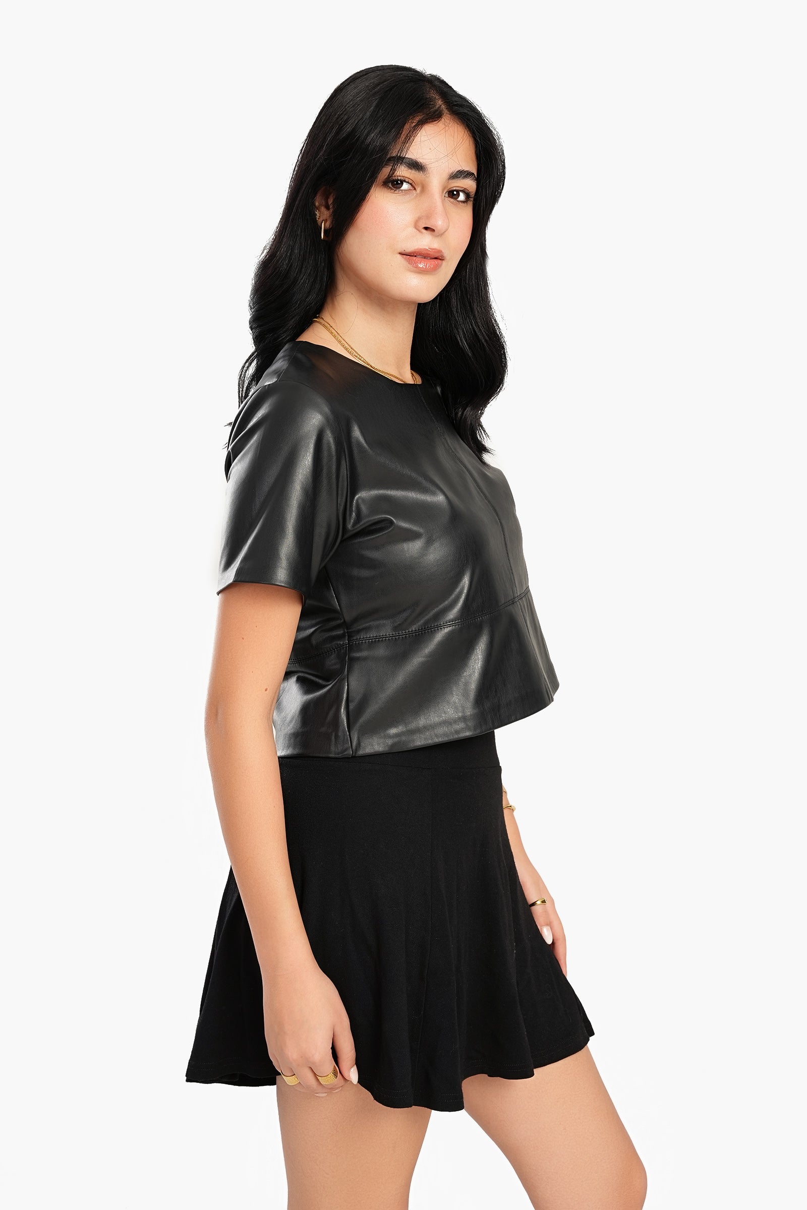 Short Sleeves Leather Top