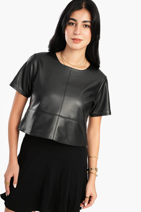 Short Sleeves Leather Top