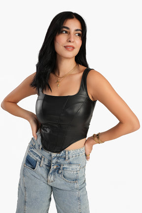 Sleeveless Leather Corset Top