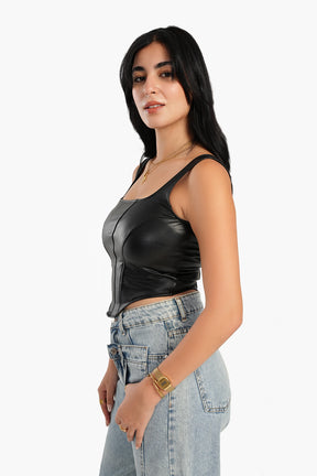 Sleeveless Leather Corset Top