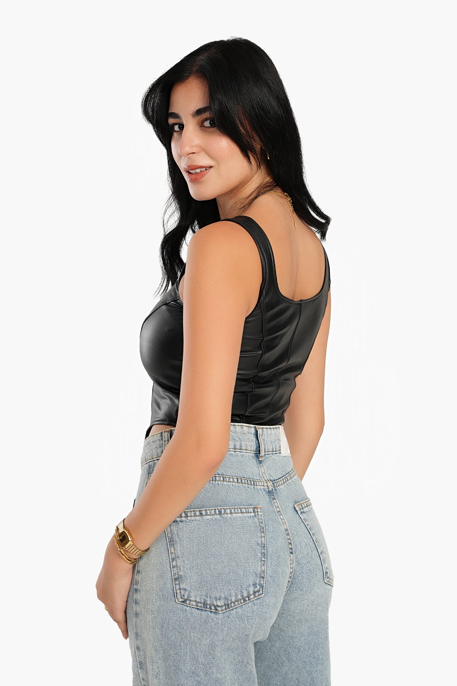 Sleeveless Leather Corset Top