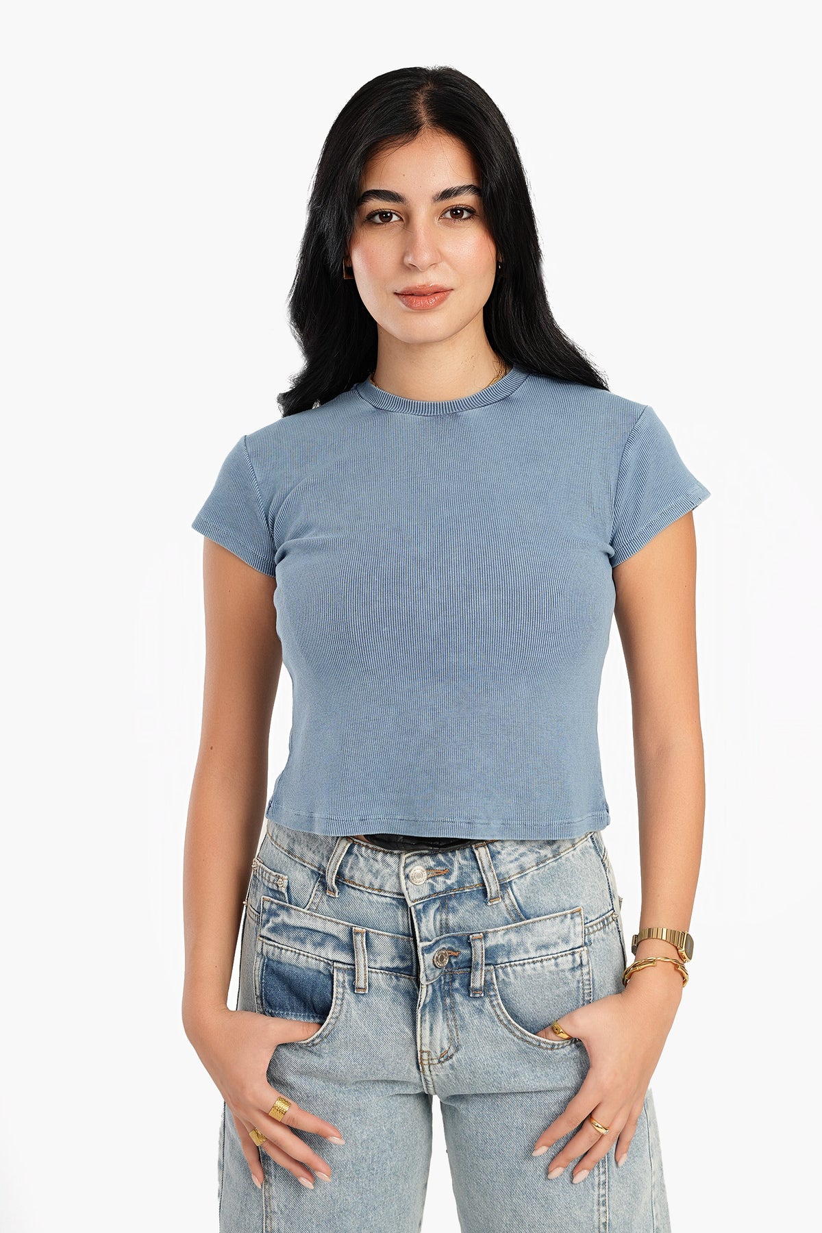 Ribbed Short Sleeves Top