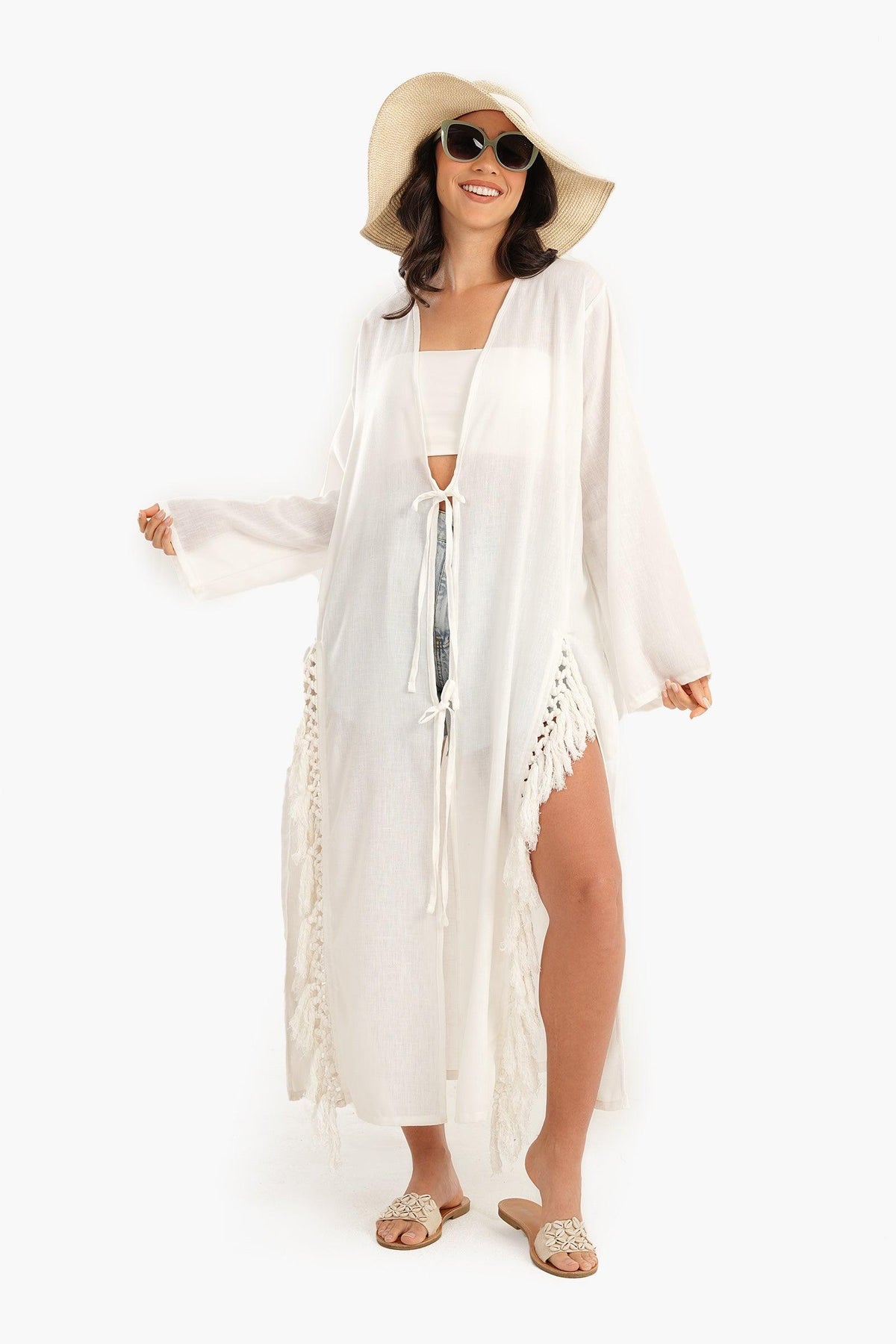 Beachwear Kimono with Fringes - Carina - كارينا