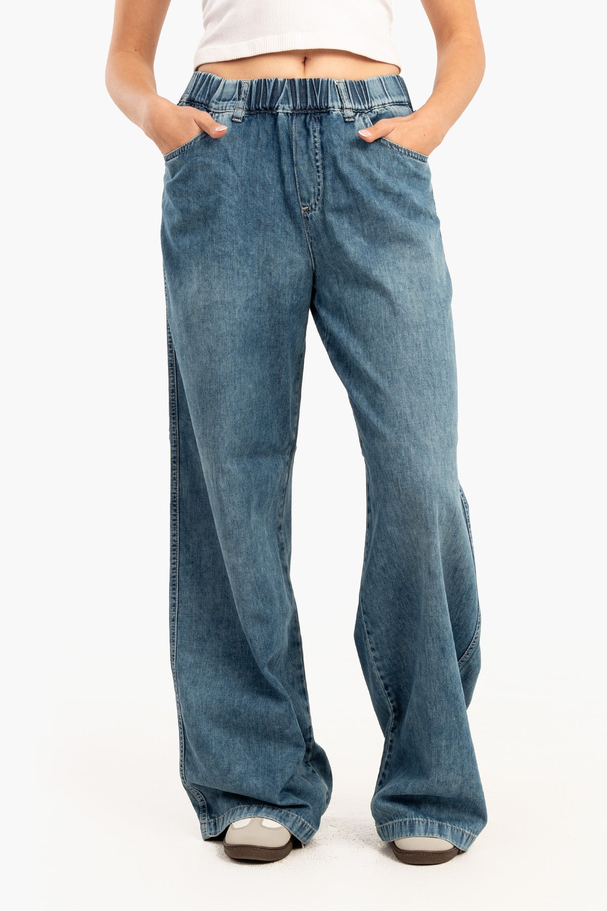 Elastic Waist Denim Pants