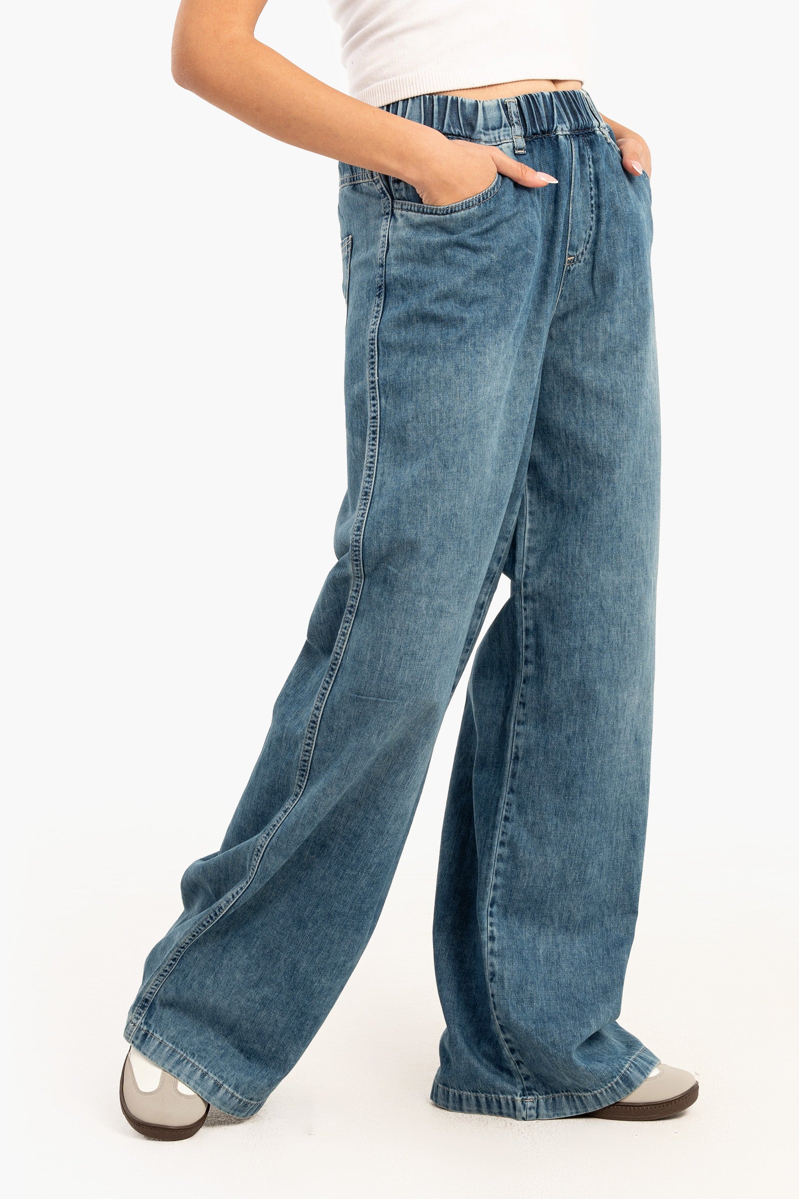 Elastic Waist Denim Pants