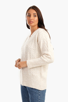 Cable Knitted V-Neck Pullover