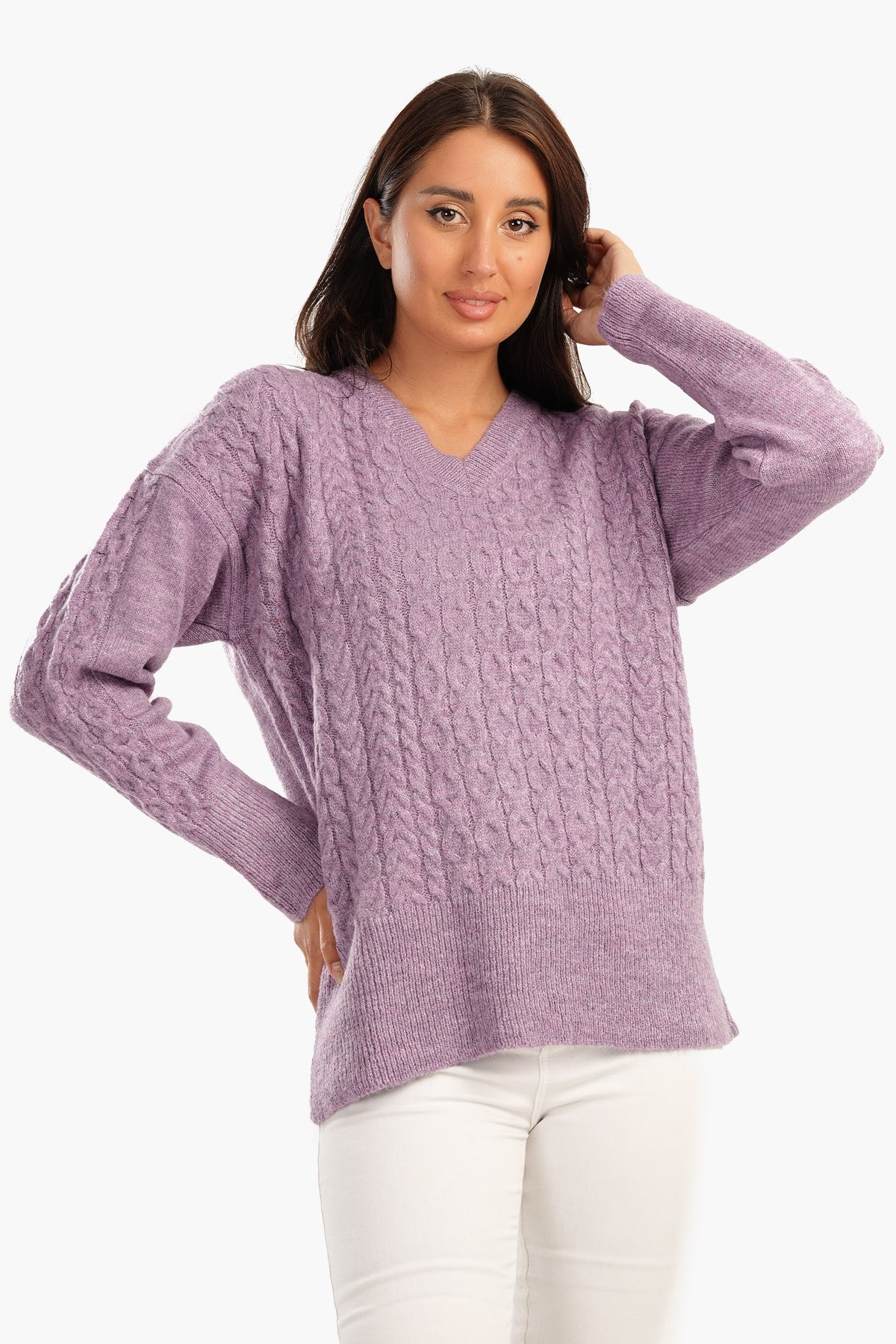 Cable Knitted V-Neck Pullover