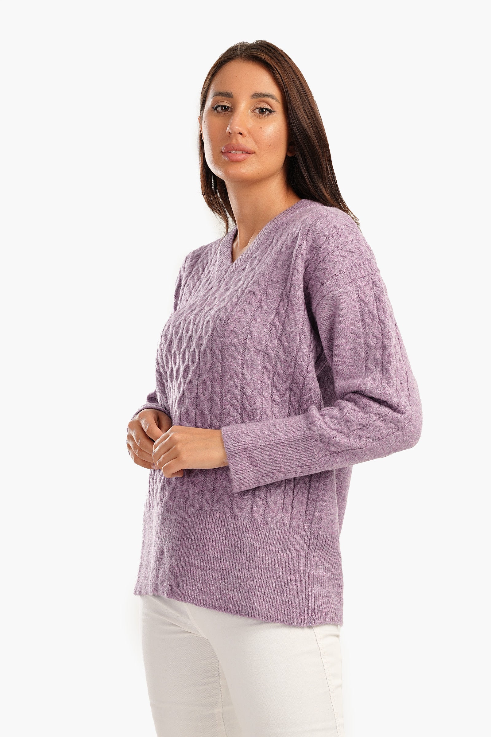 Cable Knitted V-Neck Pullover