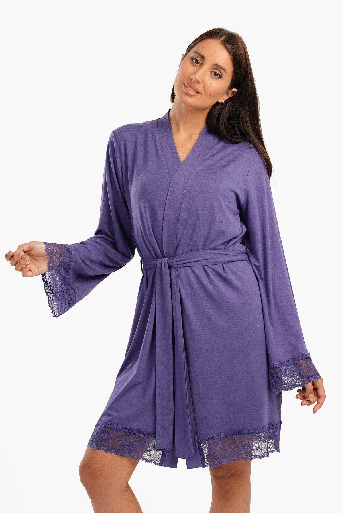 Viscose Robe with Lace Details - Carina - كارينا