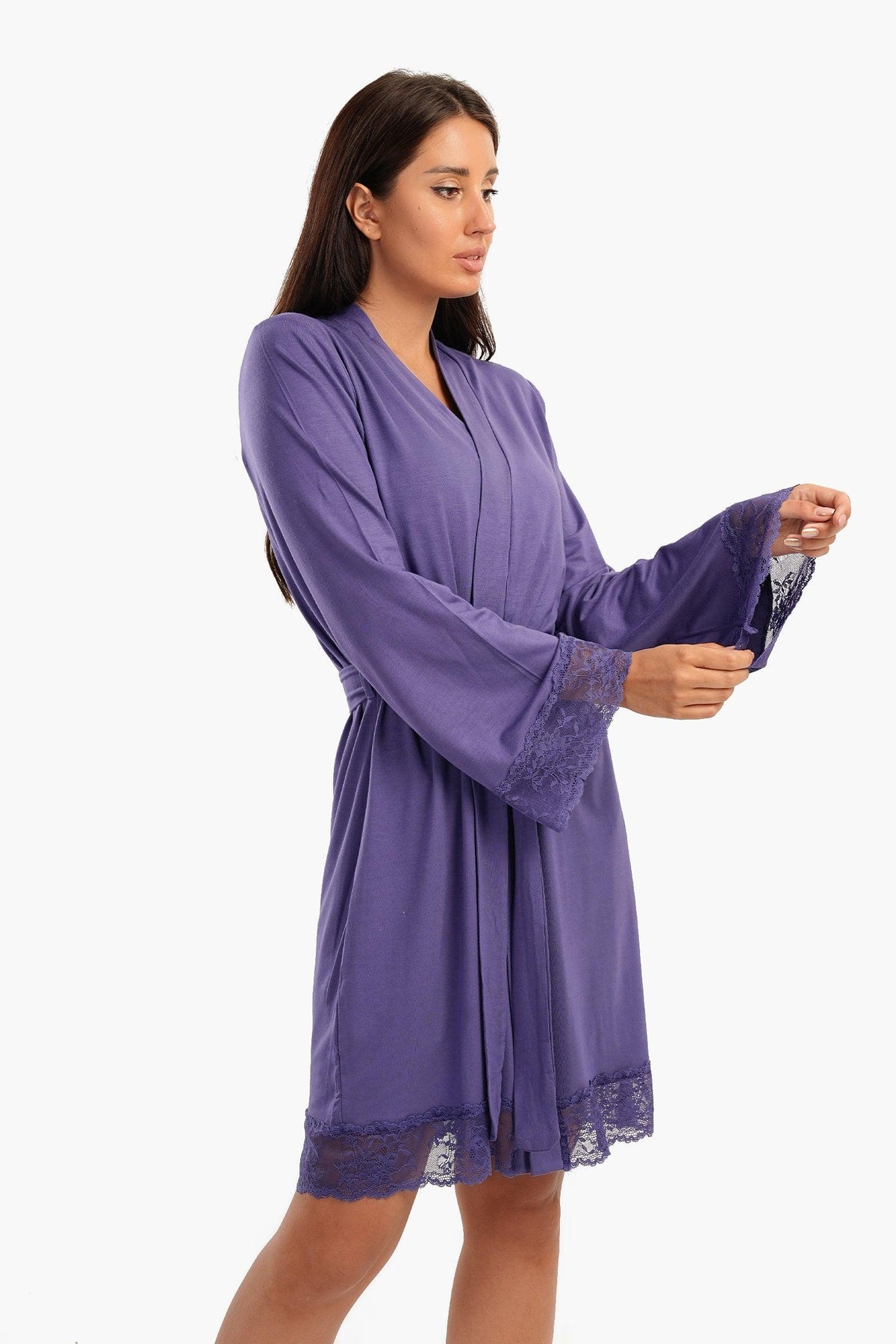 Viscose Robe with Lace Details - Carina - كارينا