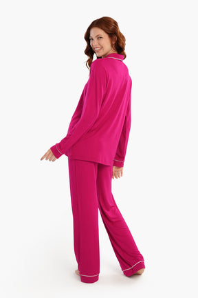 Viscose Contrast Piping Pyjama Set