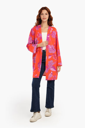 Orange Kimono with Purple Print