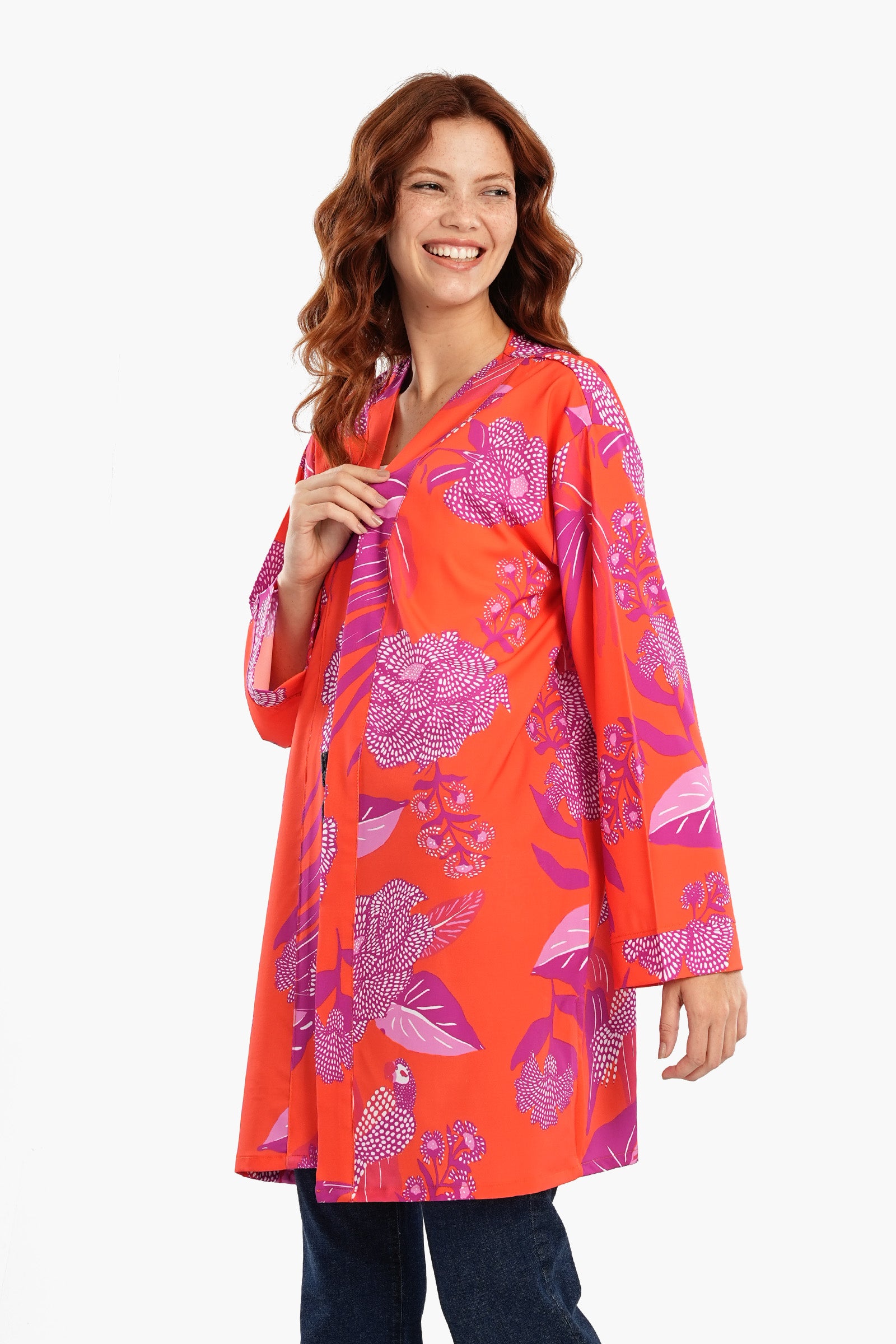 Orange Kimono with Purple Print