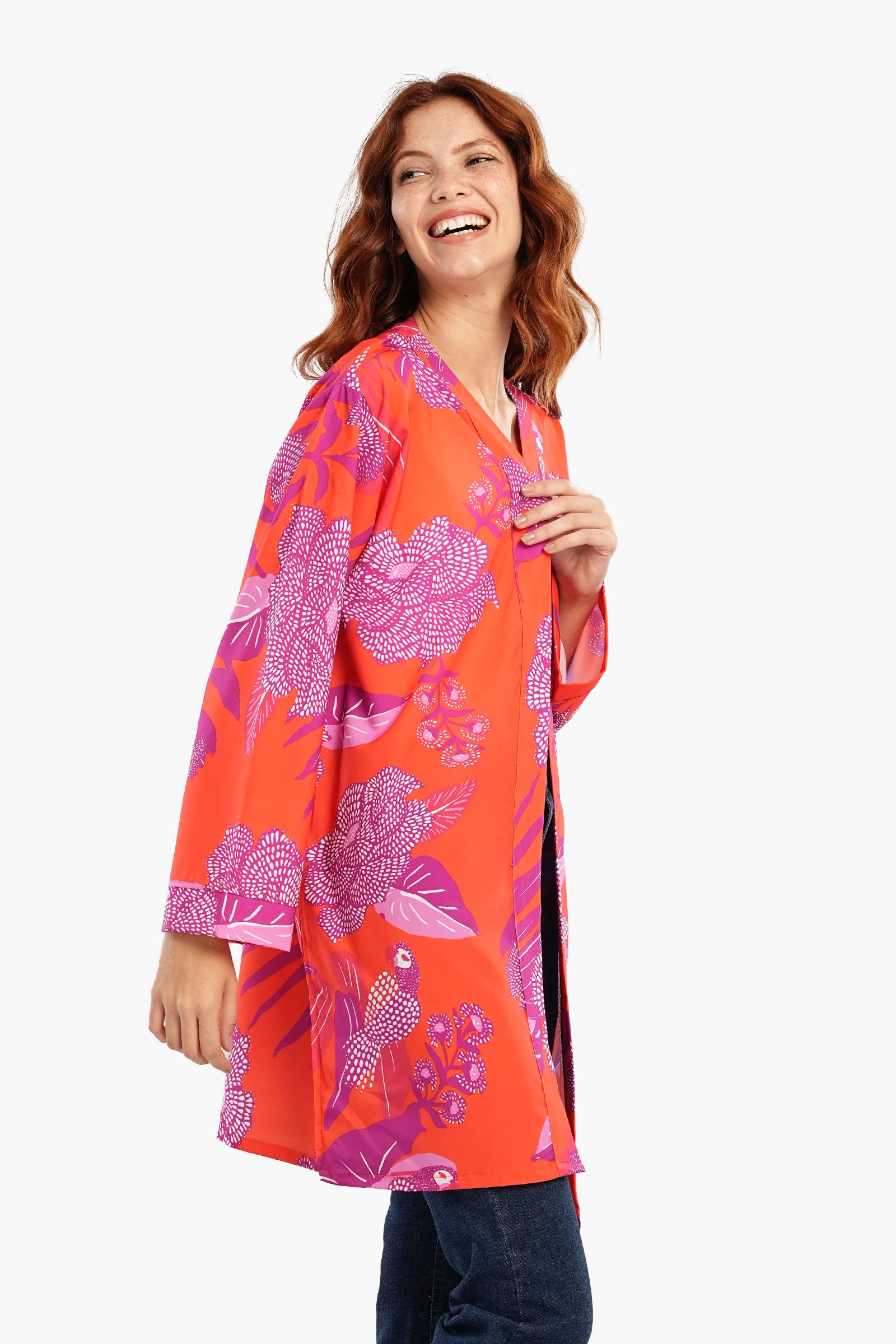 Orange Kimono with Purple Print